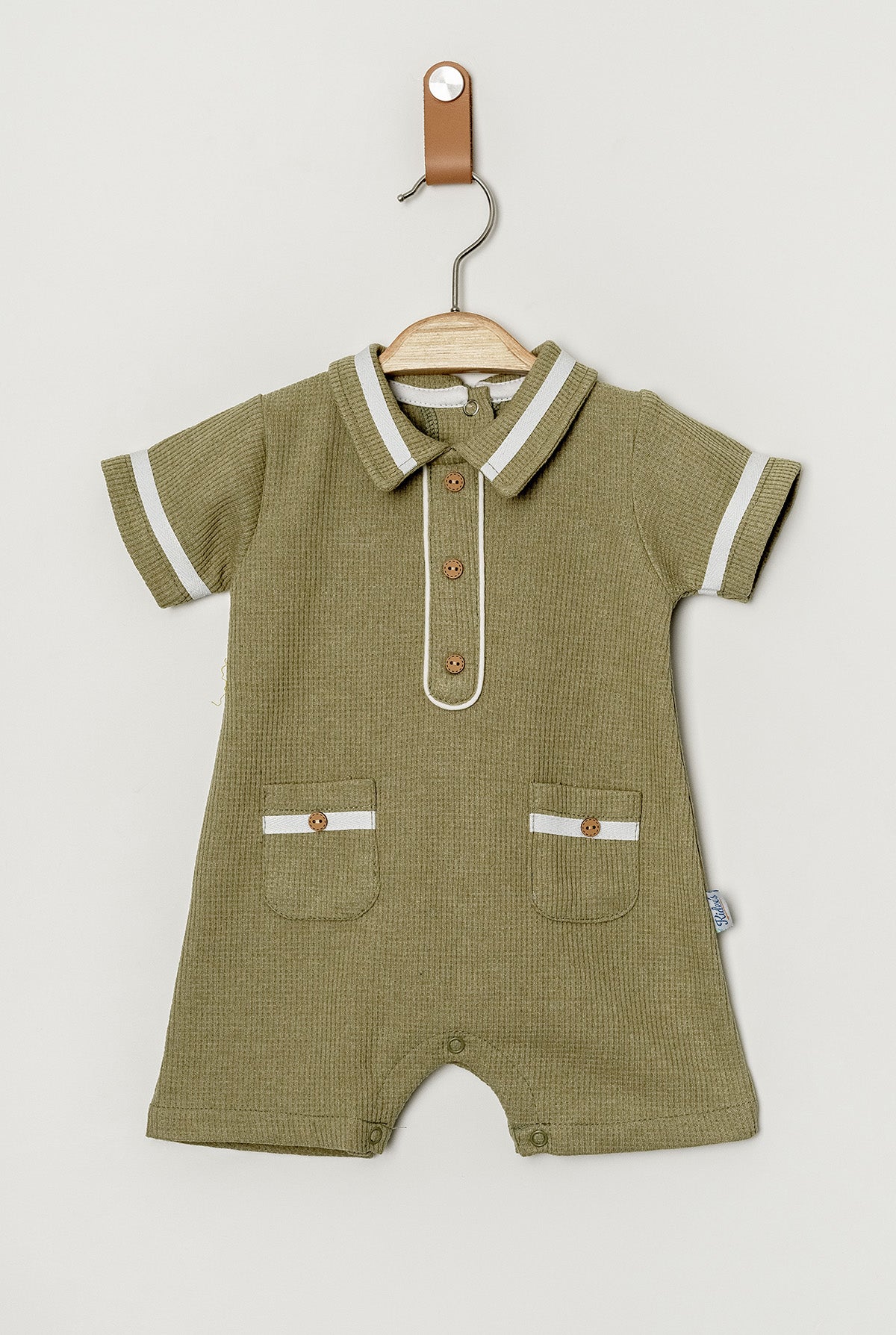 Erkek Bebek Yazlık Polo Yaka Düğmeli Tulum Cepli Model 3-12 Ay